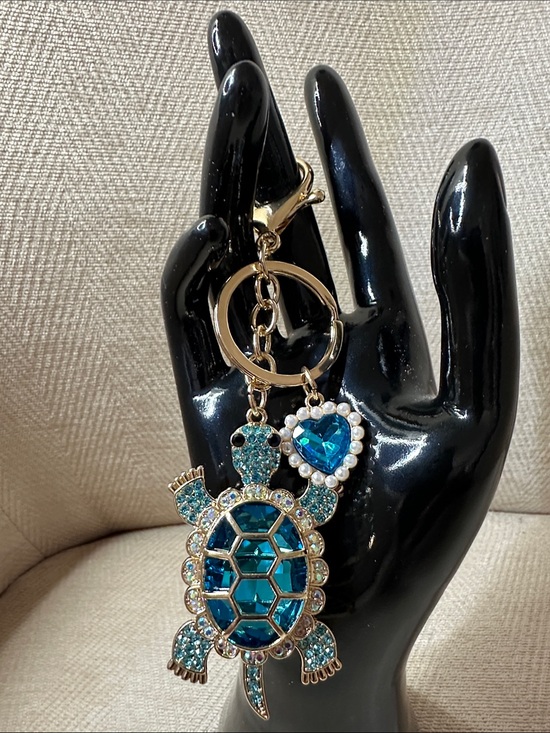 Accessories - Sparkling Blue Turtle Keychain with Heart Charm